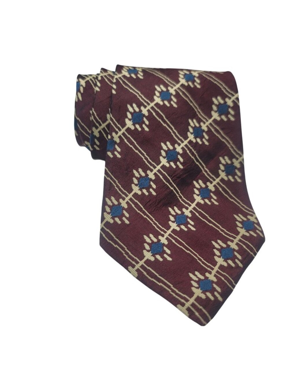 Guess Mens Burgundy Silk Tie With Geometric Pattern Made In USA